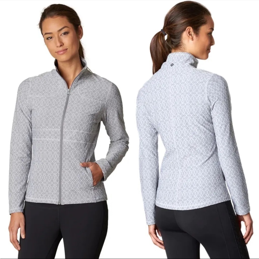 Prana Reeve Jacket Womens Small Silver Jacquard Stretch Yoga Hiking Running